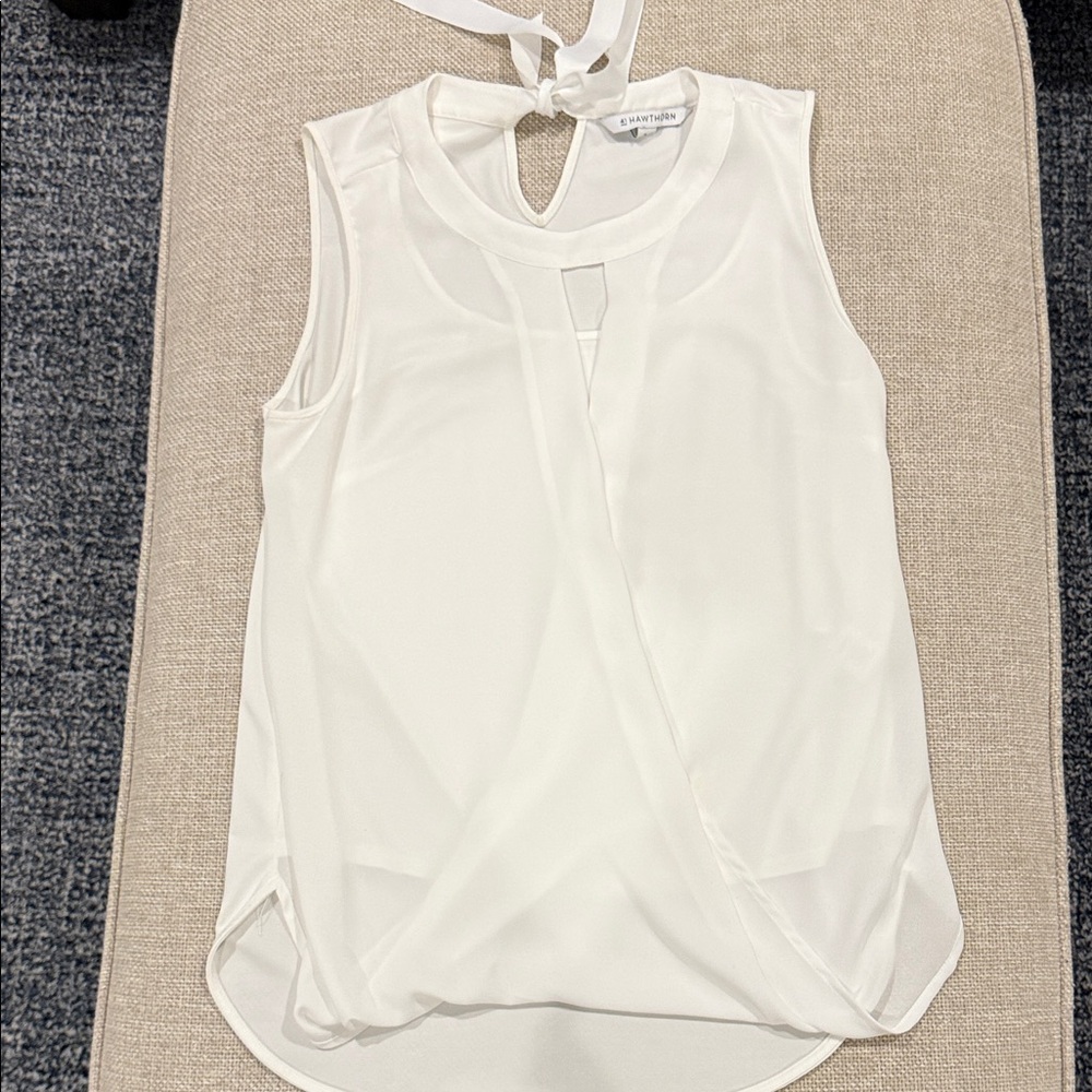 Cream Sleeveless Blouse with tie neck. Size Small